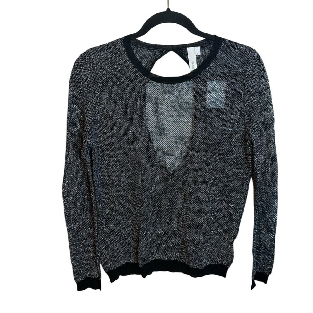 Shae Black and Silver Metallic Lightweight Open Back Sweater